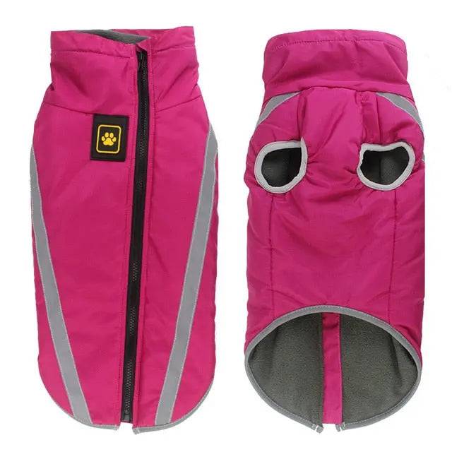 Rose Red Waterproof Dog Clothes for Winter Warm Big Jackets Padded Fleece Pet Coat Safety Reflective Design